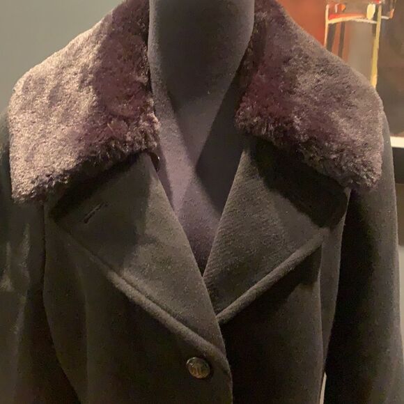 Talbots black wool blend detachable faux fur collar coat, size 14 - Picture 9 of 12
